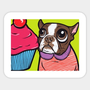 Brown Boston Terrier Cupcake Sticker